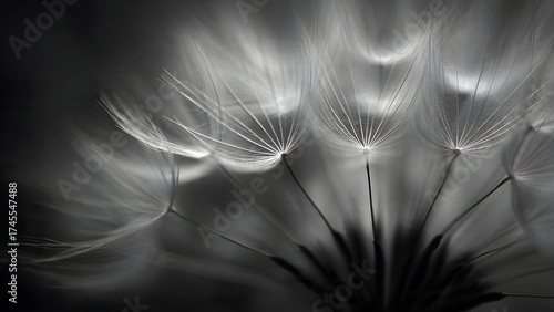 Naklejki na meble Black and white Dandelion in the sun  Black and white abstract dandelion flower background, extreme closeup with soft focus 