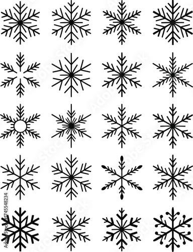 Snowflake icons black white winter cold