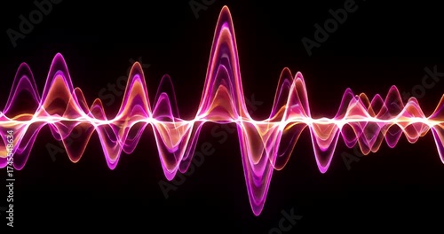 Vibrant sound wave pattern with colorful oscillations on a dark background