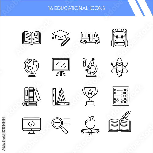 16 educational  outline icons