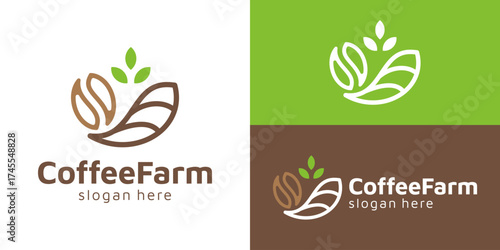Creative simple coffee farm logo template. Coffee bean leaves with farmland logo design vector illustration.