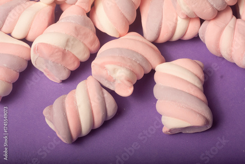 marshmallows on a purple backround
