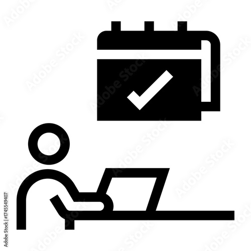 Icono de organización de tareas. Control de actividades con calendario y marca de verificación. Ilustración vectorial