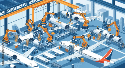 Vector Isometric Plane Manufacture automation 4.0 Industry