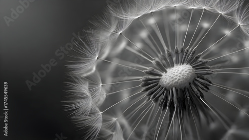 Naklejki na drzwi Black and white Dandelion in the sun  Black and white abstract dandelion flower background, extreme closeup with soft focus 