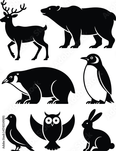 Black animal silhouettes vector deer
