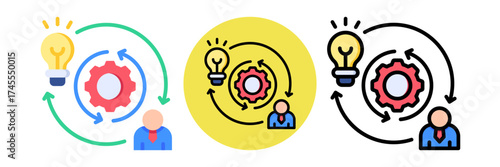 Process Improvement Icon Flat & Flat Line Style Collection Set