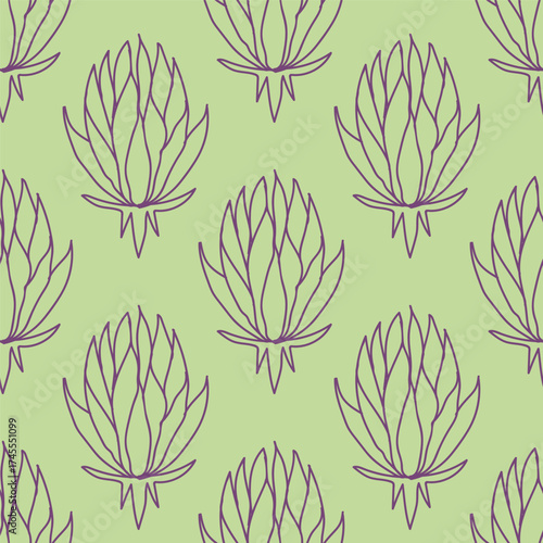 Seamless pattern with line art artichokes. Vintage style. For kitchen or dining room wallpaper, organic product packaging design. Vector illustration.