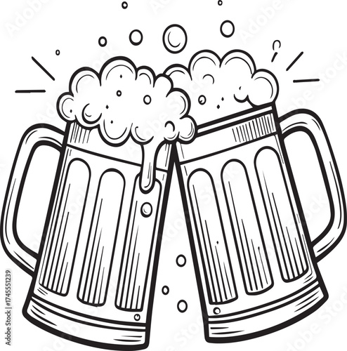 Beer Mugs Clinking Sketch Celebration Illustration Vector graphic design element