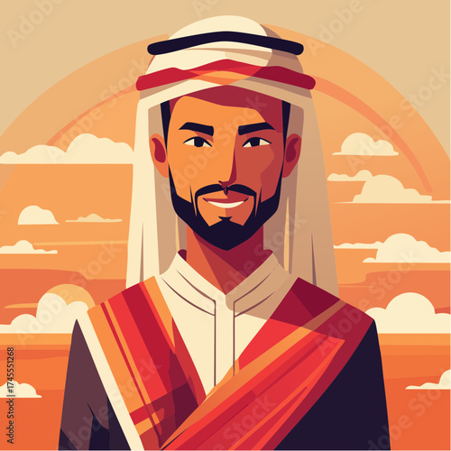 Arab man portrait with desert sunset background