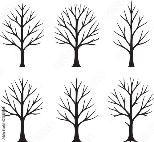 Leafless Oak Tree Silhouette Vector Illustration Design Set