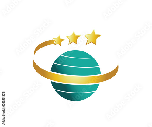 Planet with star ring logo icon design illustration