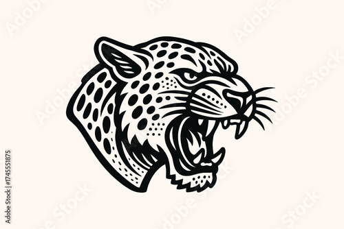 Leopard head roaring engraving style vector illustration
