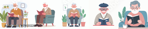 vector image of a grandfather reading a book