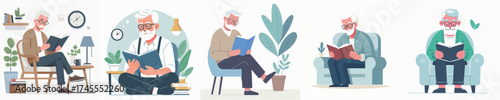 vector image of a grandfather reading a book
