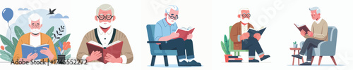 vector image of a grandfather reading a book
