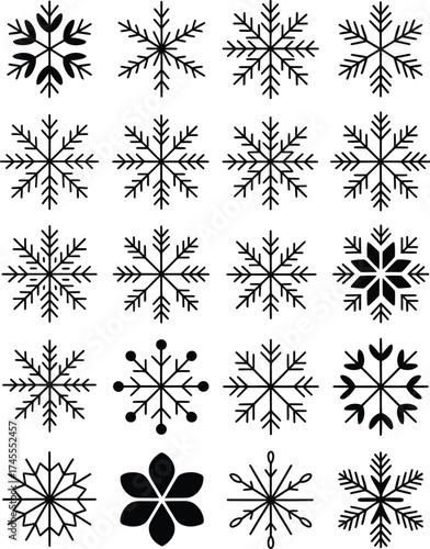 Black snowflake vector silhouettes white