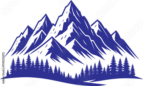 Mountain and Forest Silhouette Vector Illustration for Outdoor Adventure Imagery