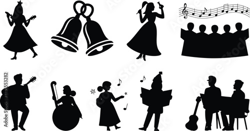 Musical figures and festive elements vector silhouette
