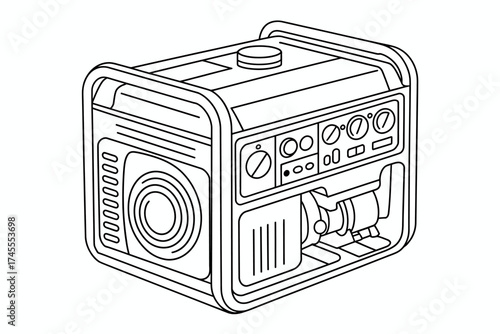 Detailed Line Art Illustration of a Portable Generator for Power Outages and Emergency Situations