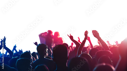 silhouette of concert crowd with vibrant stage isolated on white background, png, ai generated