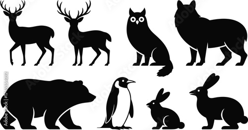 Black animal silhouettes vector deer stag