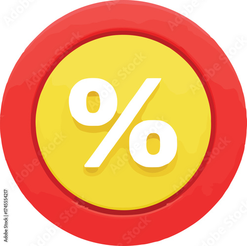Vibrant Red and Yellow Button with a White Percentage Sign for Excitin