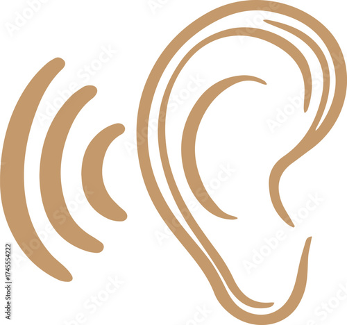 Listening and Hearing Concept Represented with an Ear and Waves