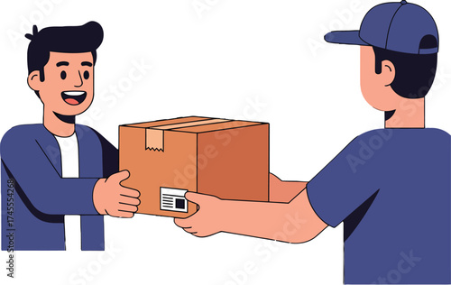 A smiling customer happily receives a package from a professional cour