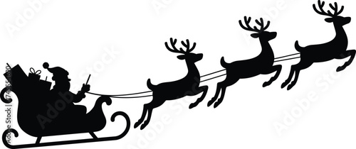 Santa sleigh flying reindeer gifts vector