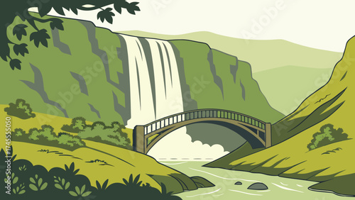 tranquil view of seljlandsfoss waterfall in ice land,cascading behind a iron bridge amid lush green scenery.