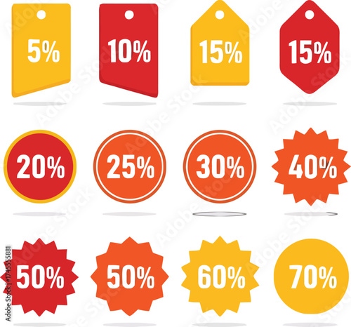 Vibrant Collection of Sales Tags and Badges Displaying Various Percent