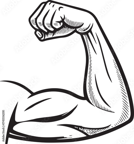 Strong arm with fist graphic illustration muscle power concept art
