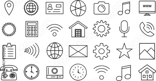 Collection of universal outline icons symbol for website design and mobile