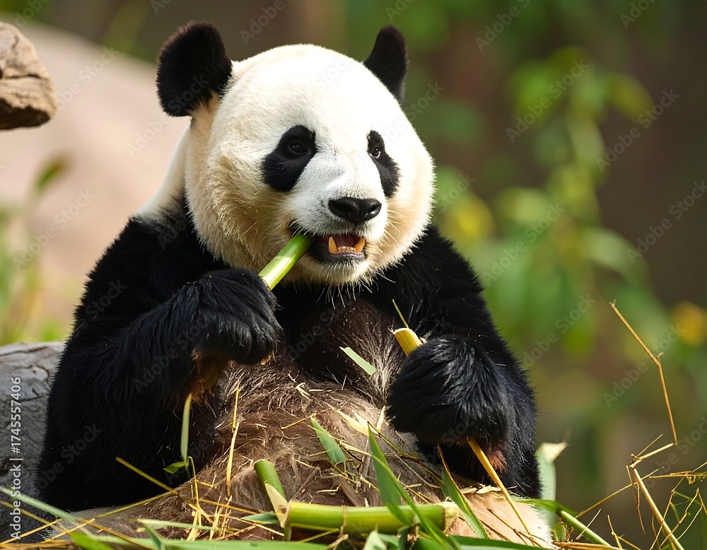 Fototapeta premium Close-up of a panda eating bamboo