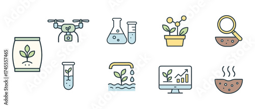 Agricultural Technology and Plant Science Icon Set