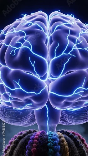 Human Brain Neural Network with Electric Impulses, Cognitive Intelligence, and AI Concept