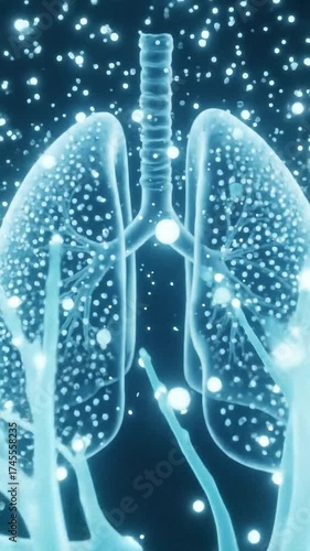 Glowing Human Lungs Animation with Respiratory System Particles