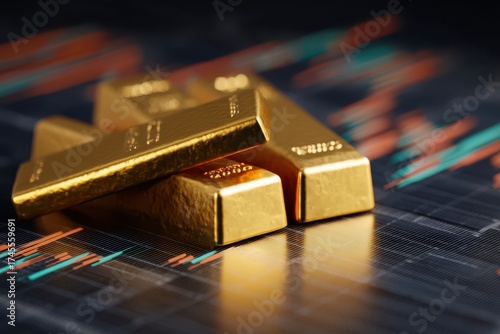 Four gold bars stacked on a...