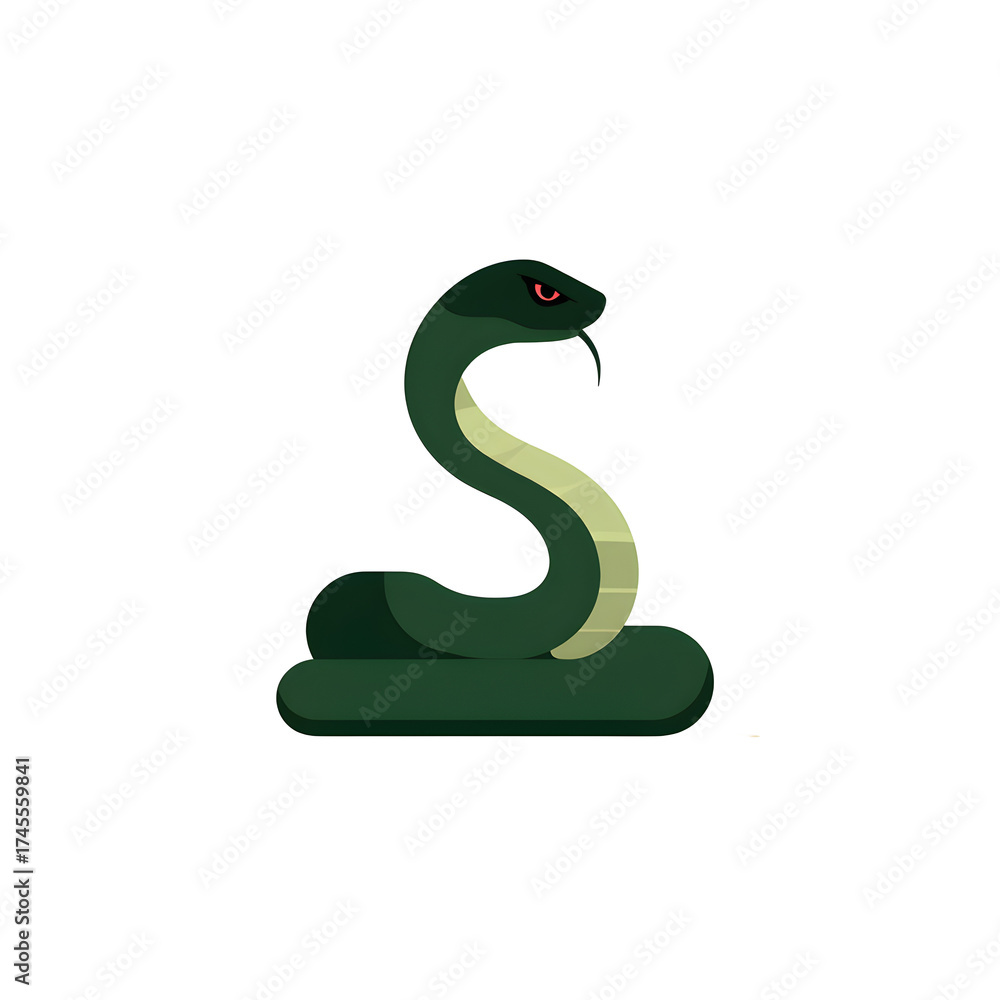 Fototapeta premium Menacing snake poised to strike, a symbol of transformation, danger, and cunning in vibrant vector design, perfect for games, fantasy art, and edgy graphics.