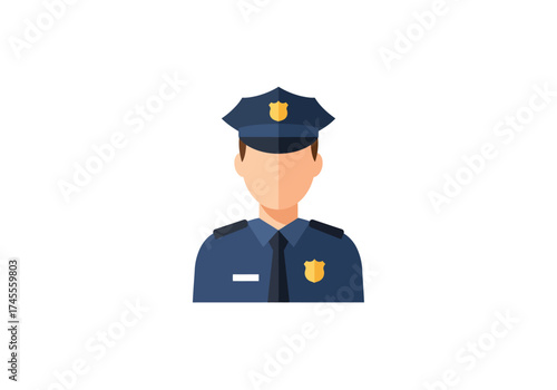 Flat illustration of a police officer in uniform with badge.