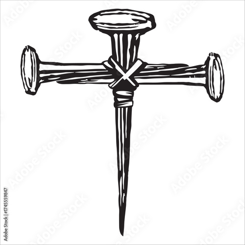 Cross Made of Nails with Rope Binding