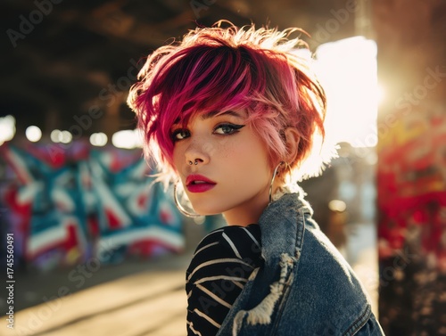 Young woman with vibrant pi...