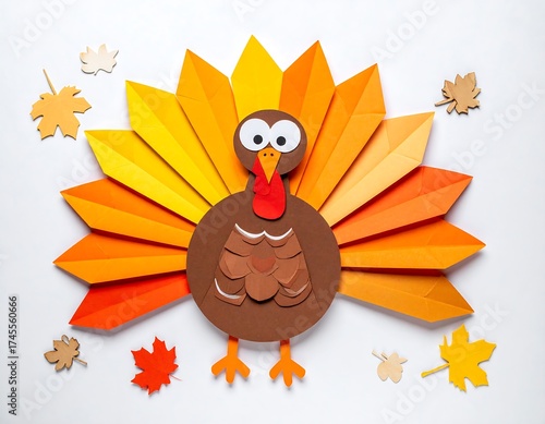 Paper turkey, vibrant colors, autumnal