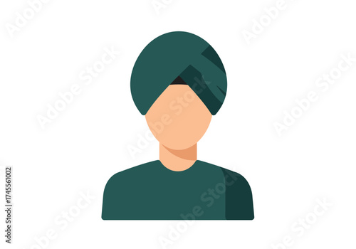 Faceless Person Wearing a Dark Green Turban and Matching Shirt.
