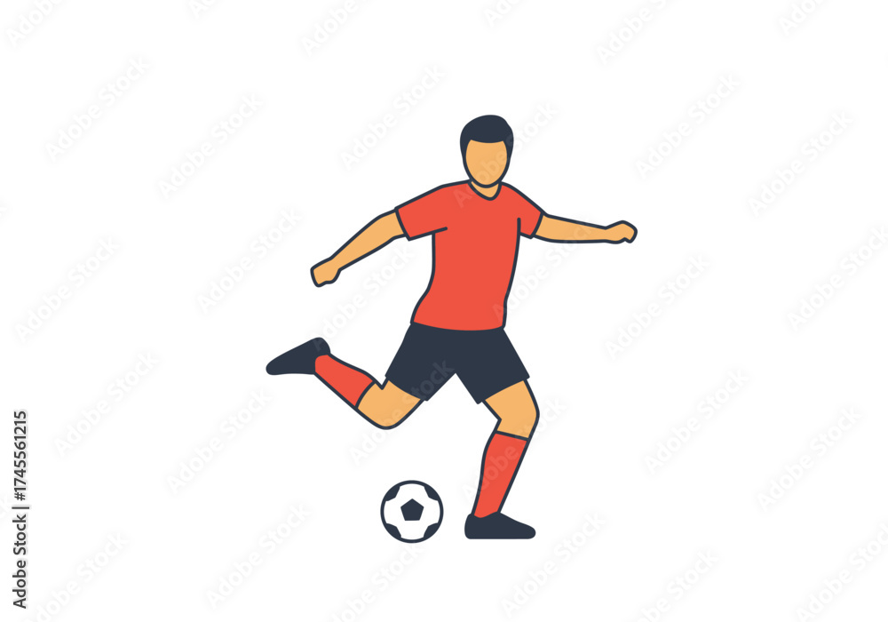 Obraz premium Vector Illustration of Soccer Player Kicking Ball in Action.