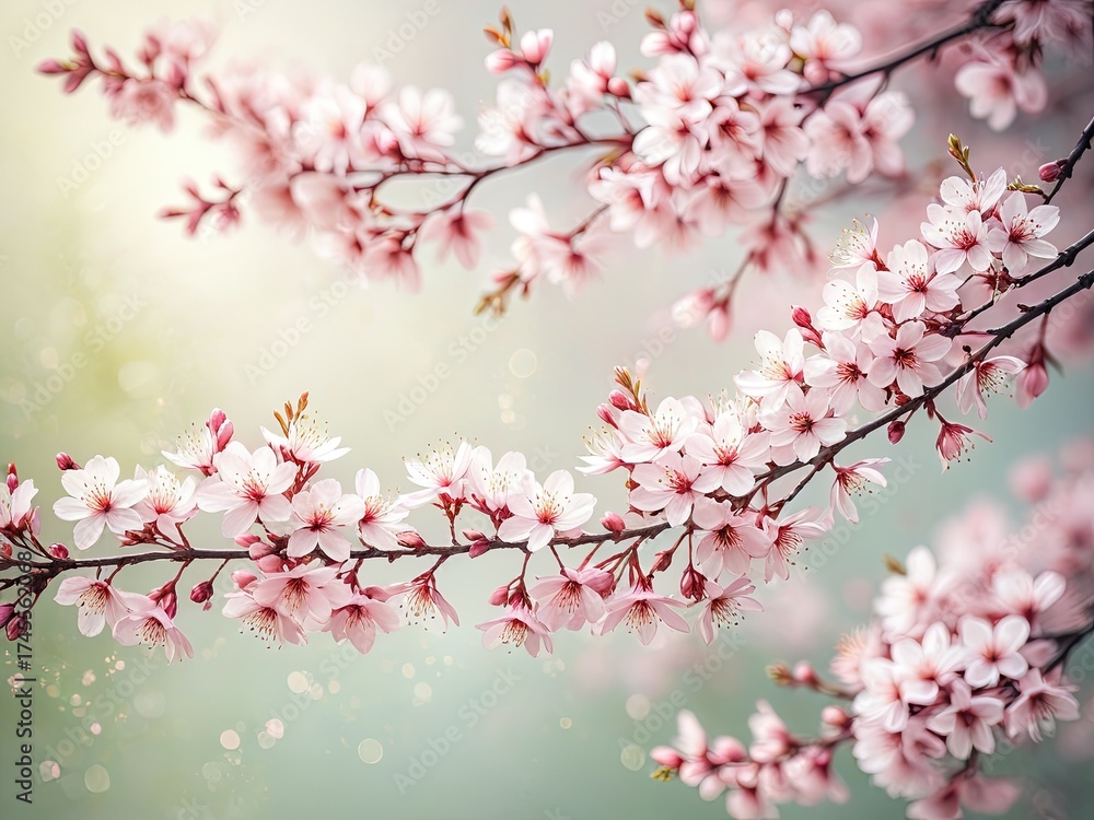 Obraz premium Close-up of delicate pink cherry blossoms blooming on tree branches