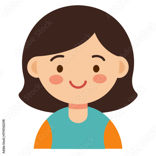Cute cartoon girl character vector illustration with happy smile and short hair style design elements