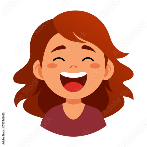 Illustration of a happy young woman with brown hair laughing and smiling showing joy and positive emotions vector
