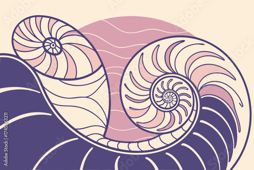 Abstract nautilus shell pattern with pastel colors vector illustration